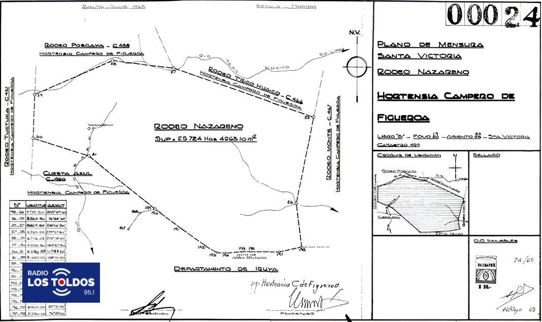 Plano de mensura Santa Victoria, Rodeo Nazareno, Catastro nº 459, con fecha de julio de 1968